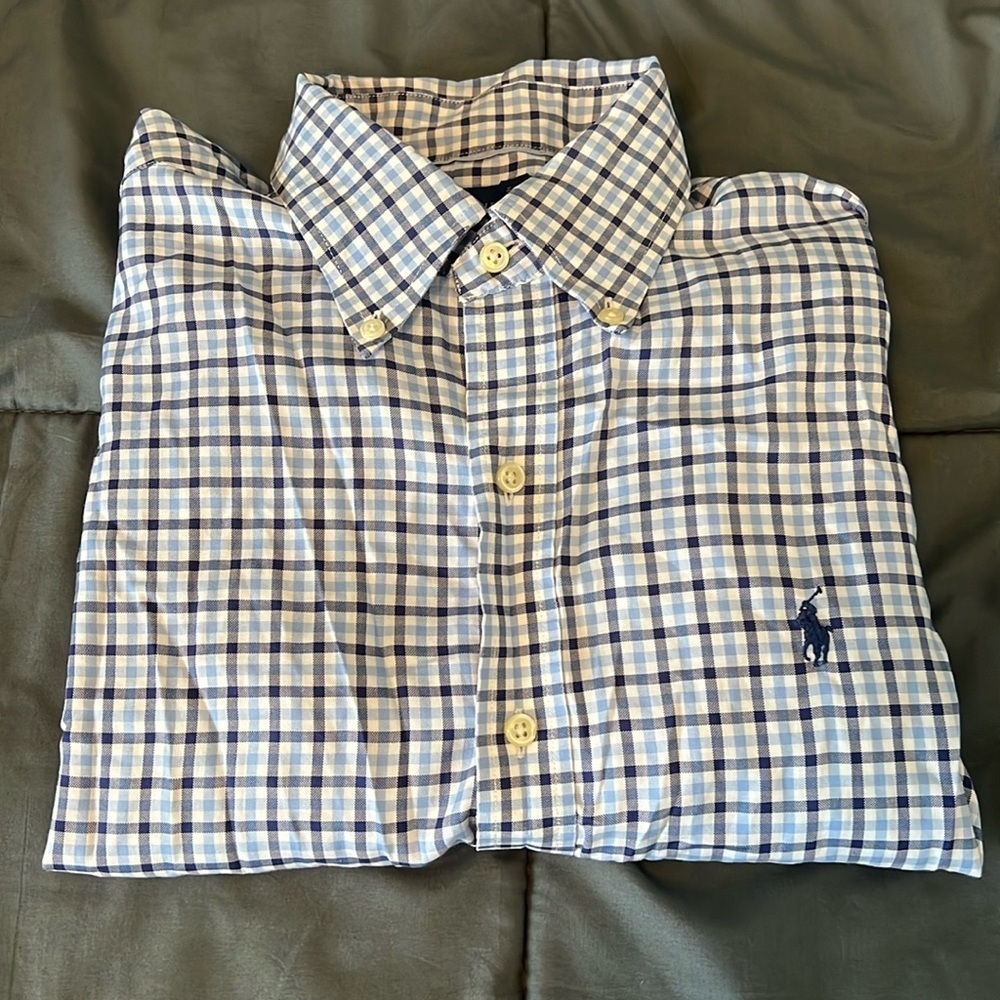 Ralph Lauren Blue Plaid Cotton Button Down Shirt Size M